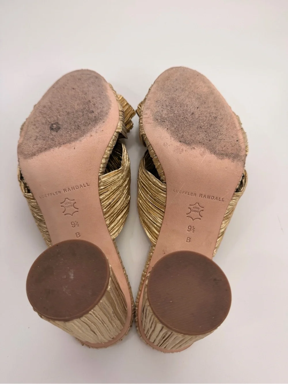 Loeffler Randall Metallic Gold Knotted Bow Block Heel Mules - Picture 6 of 10